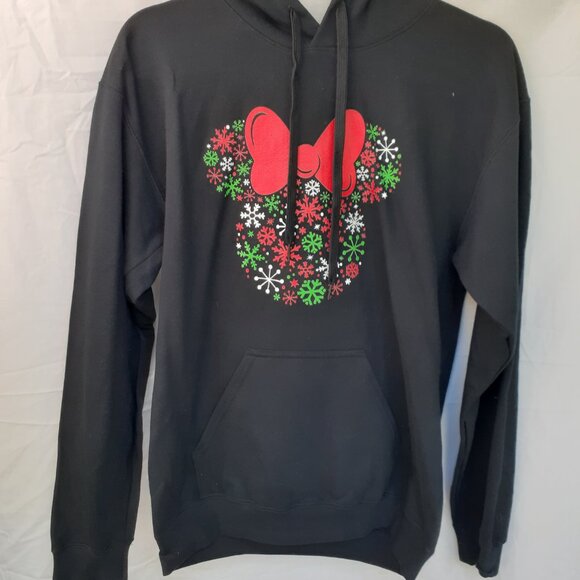 New Small Minnie Mouse Holiday Snowflakes Black Pullover Hoodie - Picture 8 of 8